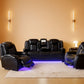 Leather Power Recliner Sofa Set With LED USB Ports Black
