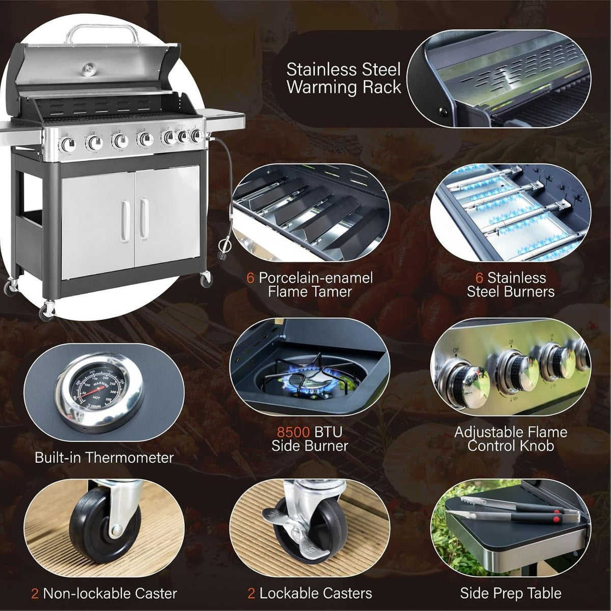 Six Burner Propane Grill Porcelain Enamel CastIron
