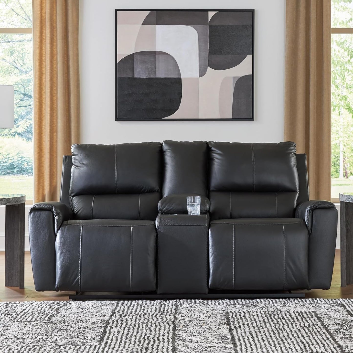Reclining Leather Loveseat With Console Cupholders Black