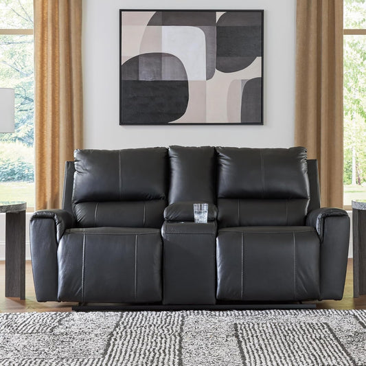 Reclining Leather Loveseat With Console Cupholders Black