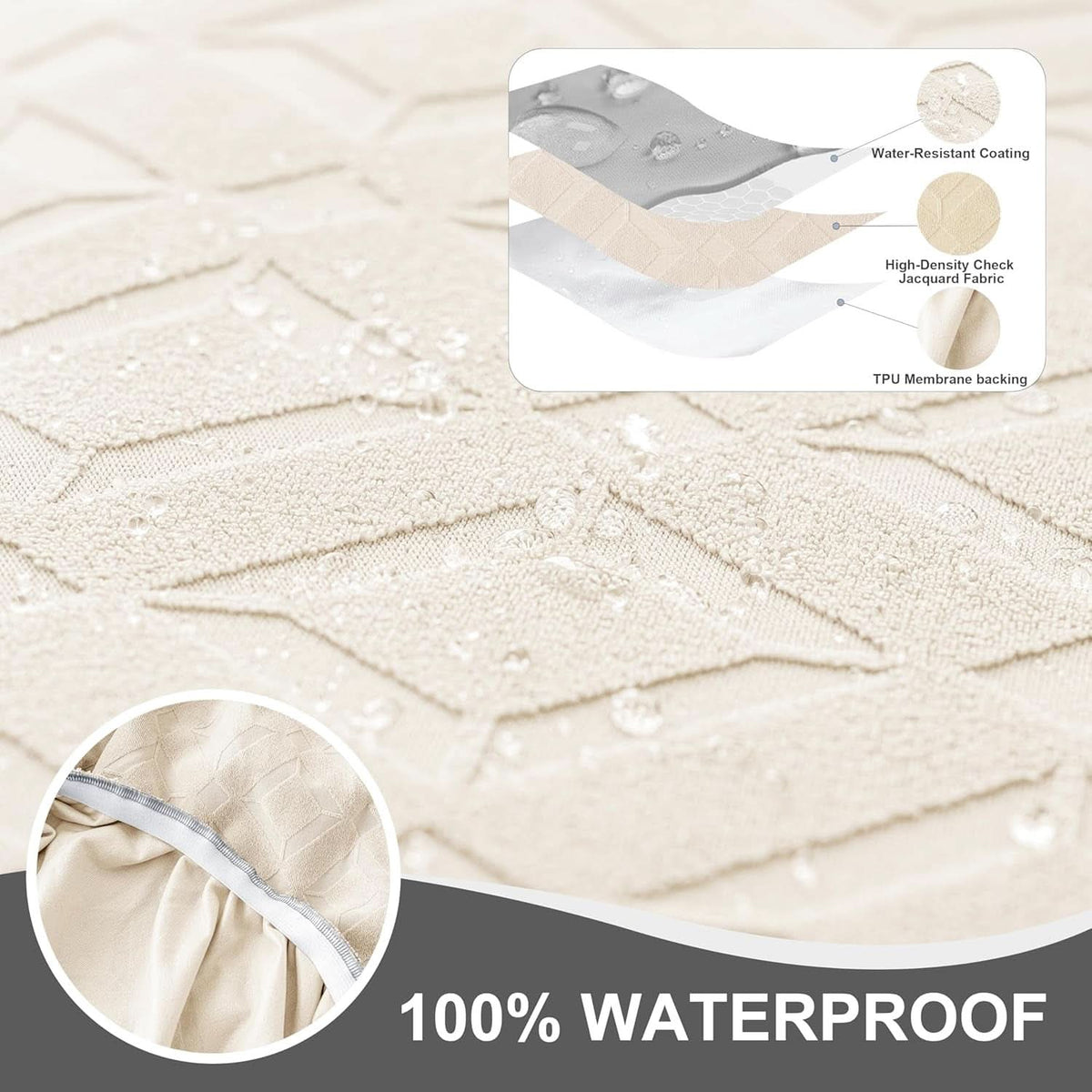 Beige Waterproof Recliner Sofa Cover Featuring Pockets