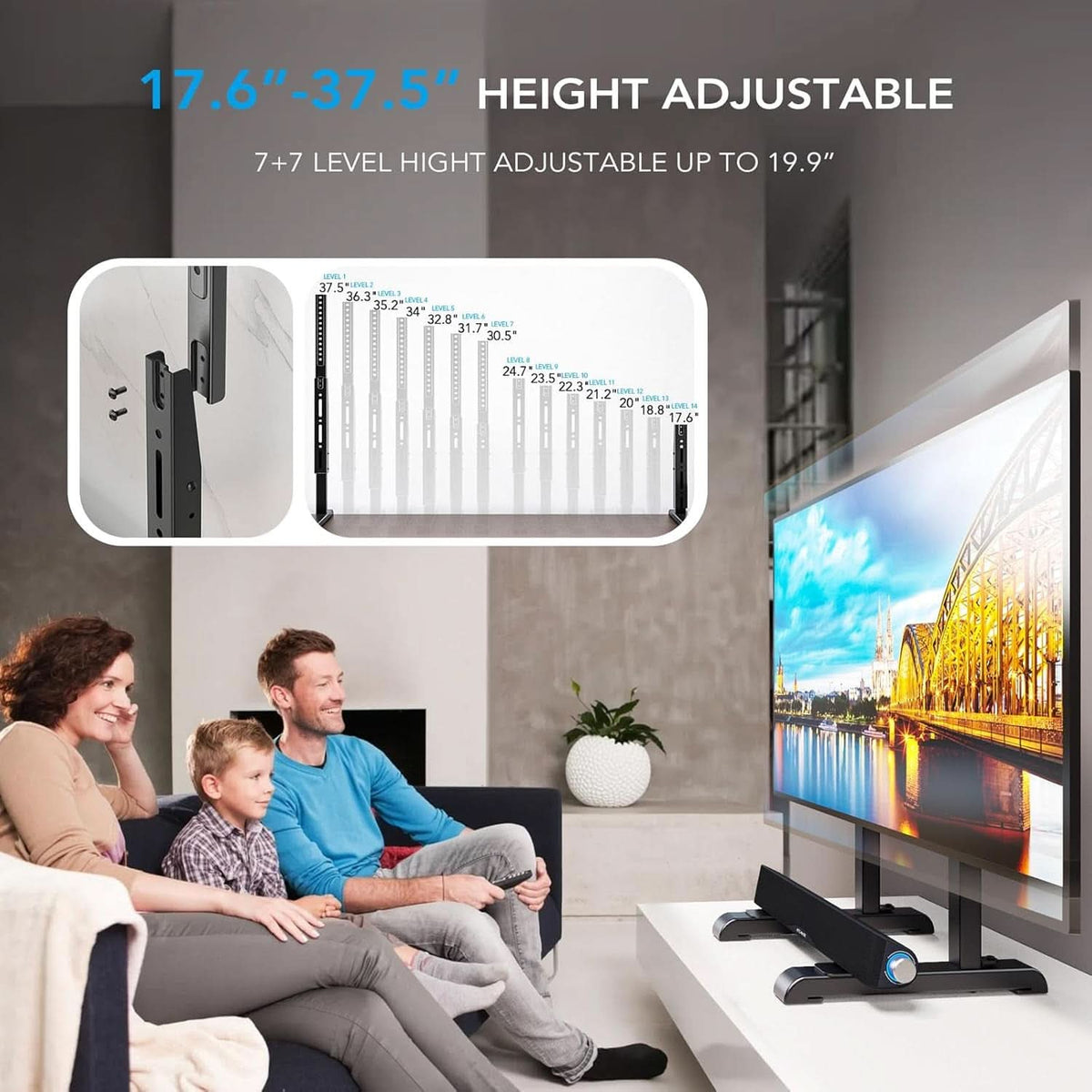 Tabletop TV Stand Black Height Adjustable Universal