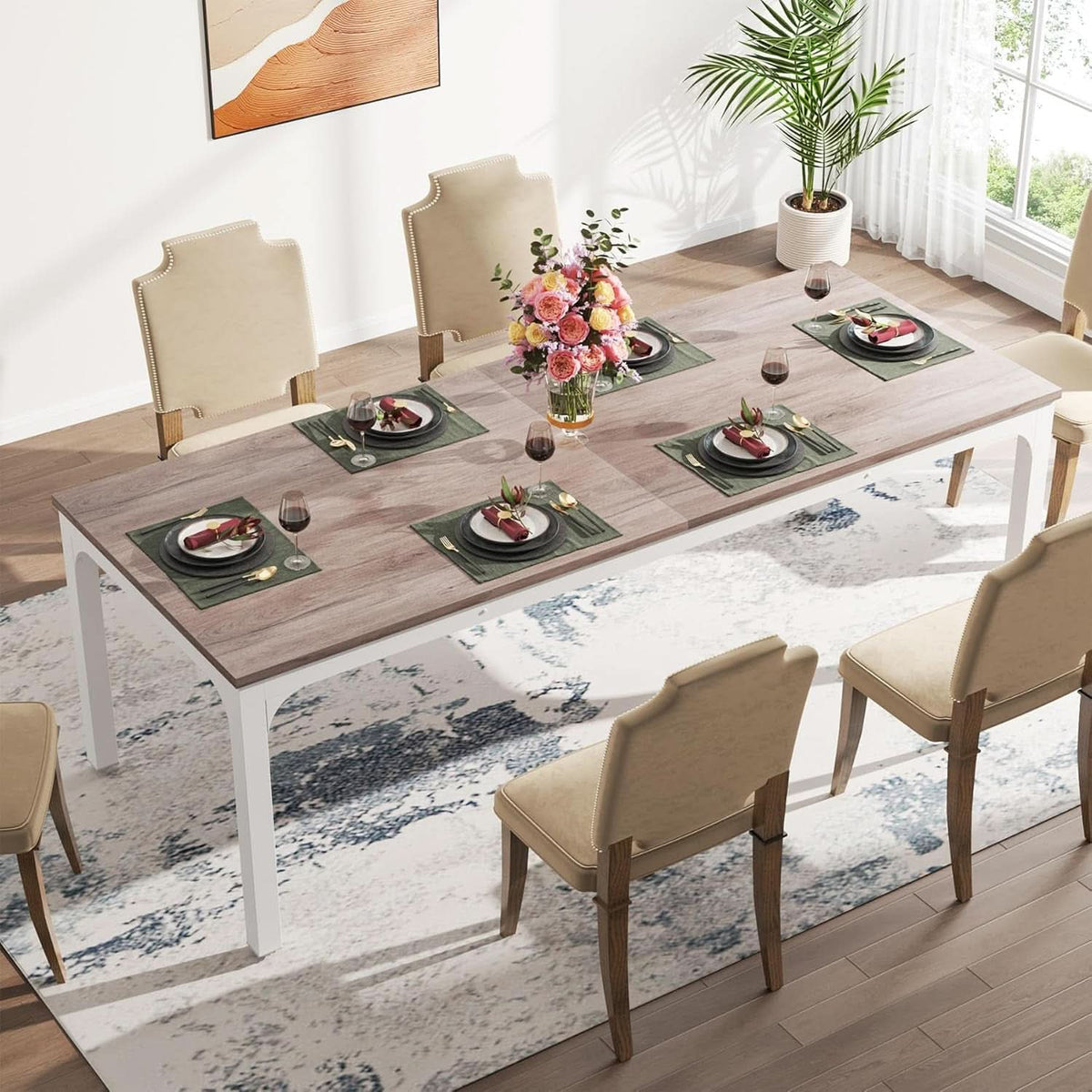 78 Inch Rustic Wood Dining Table Rectangular For Kitchen