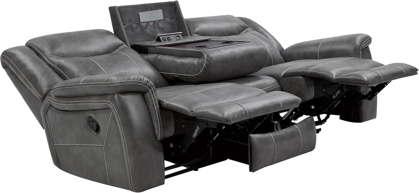 Charcoal Upholstered Reclining Sofa With Power Outlet
