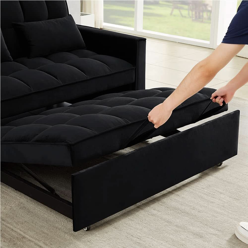 Velvet Sofa Bed With Adjustable Sleeper For Small Spaces