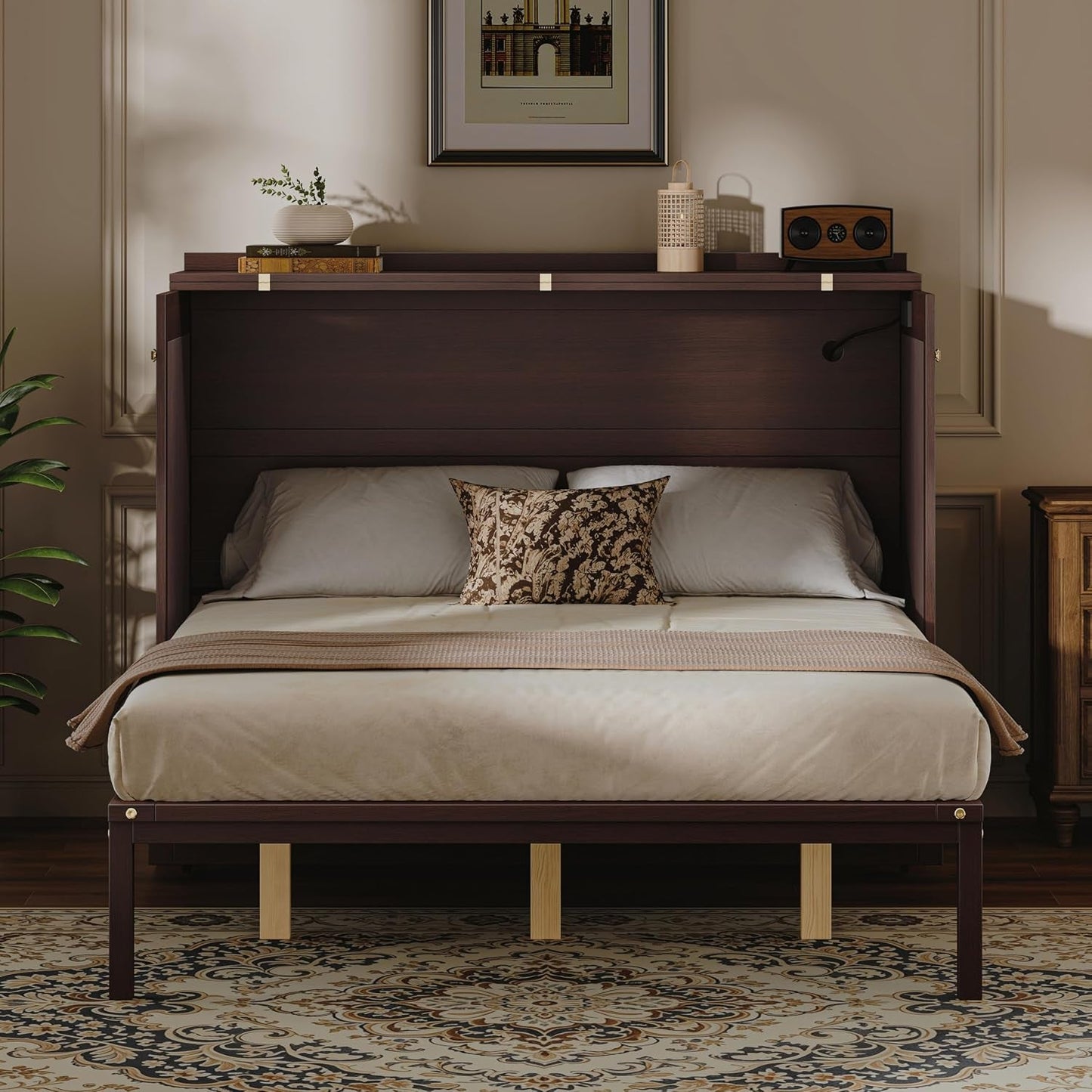 Queen Murphy Bed Cabinet With Hidden Storage Drawers