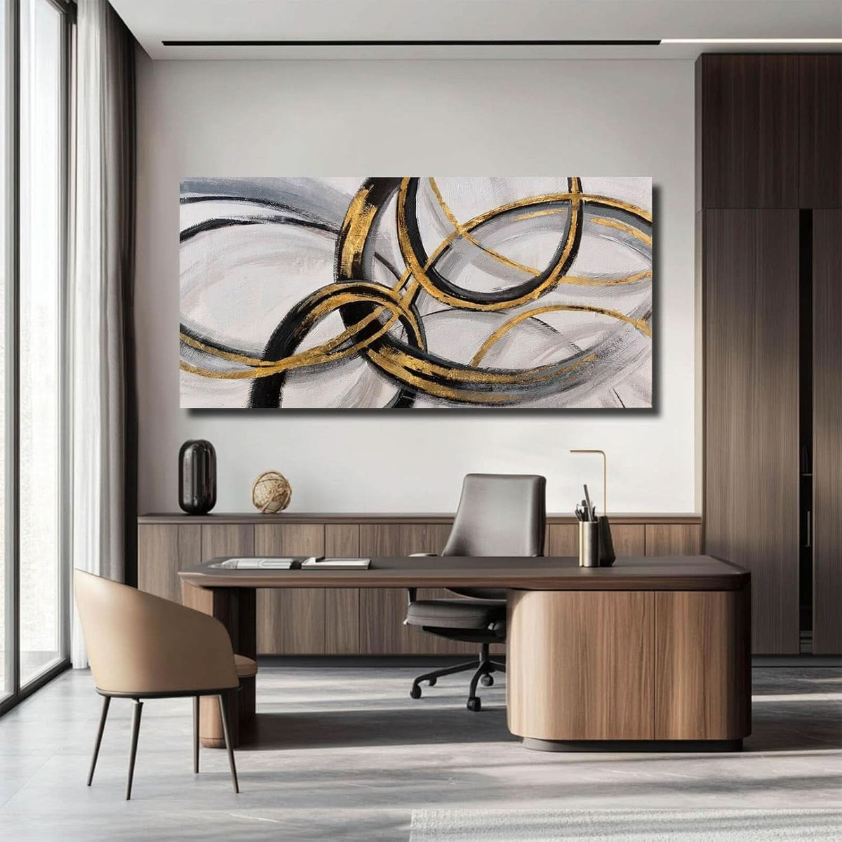 Slate Gray Metallic Abstract Canvas Wall Art 24x48 Inches