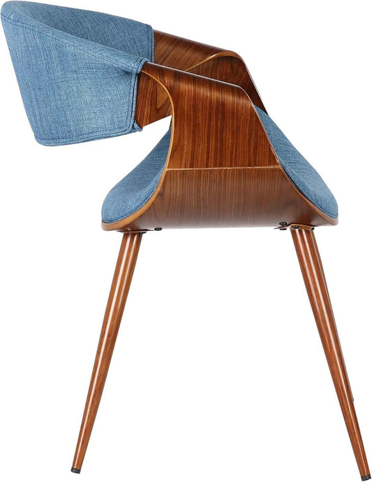 Butterfly Mid Century Modern Dining Chair Blue Upholstery Walnut Finish