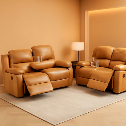 Bonded Leather Living Room Furniture Set Reclining Sofa And Loveseat Ginger