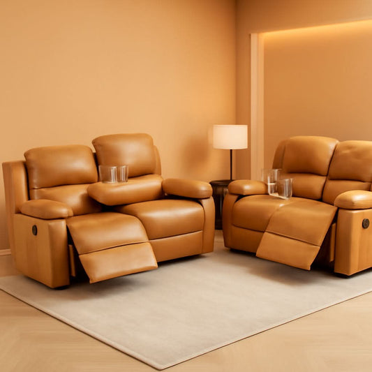 Bonded Leather Living Room Furniture Set Reclining Sofa And Loveseat Ginger