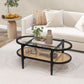 Rattan Coffee Table 40 Inch Premium Acacia Wood Finish