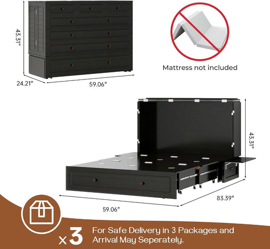 Queen Murphy Bed Cabinet Contemporary Black Finish