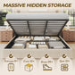 King Size Storage Bed Frame Beige Textured Upholstered