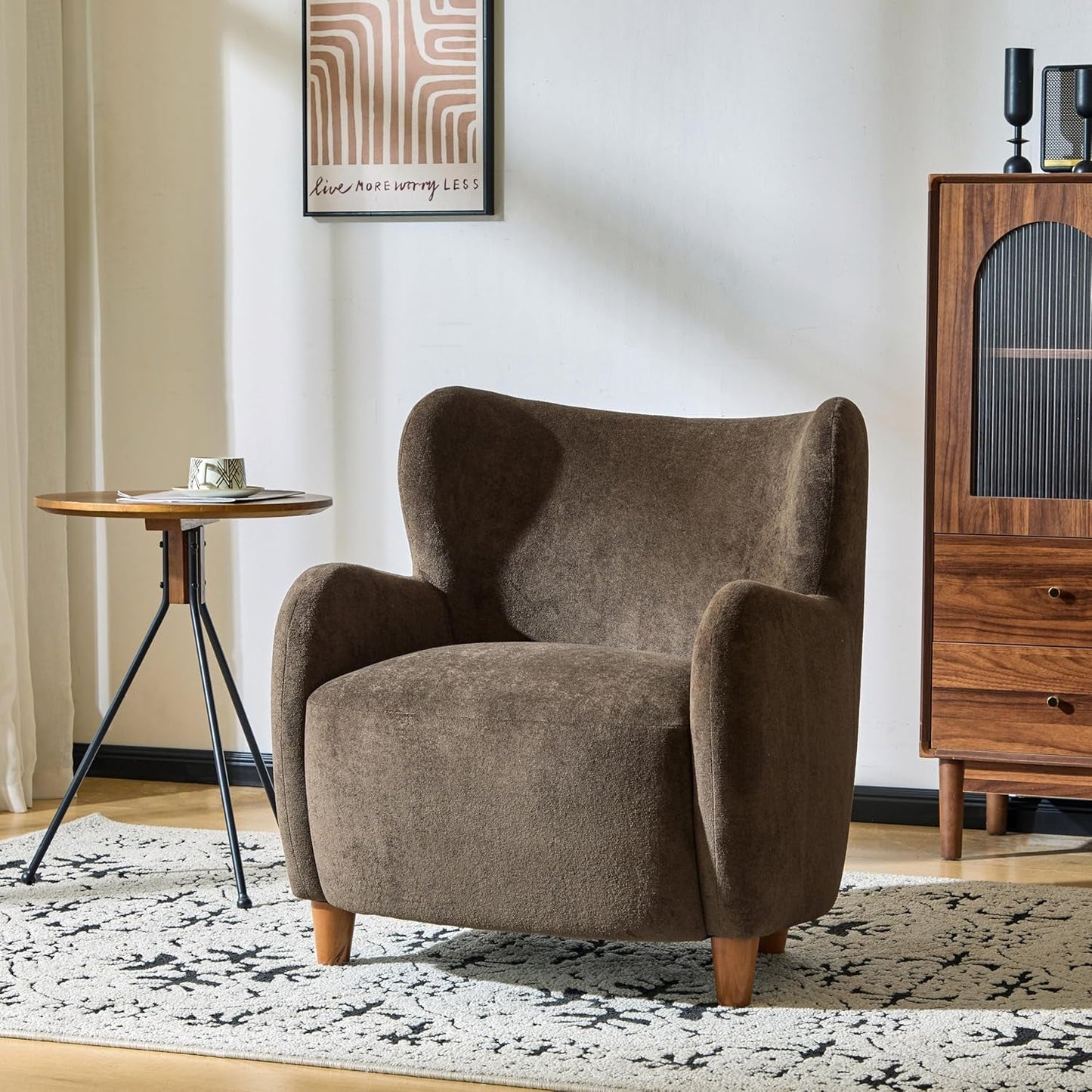 Brown Velvet Wingback Upholstered Chair Living Room
