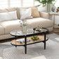 Rattan Coffee Table 40 Inch Premium Acacia Wood Finish