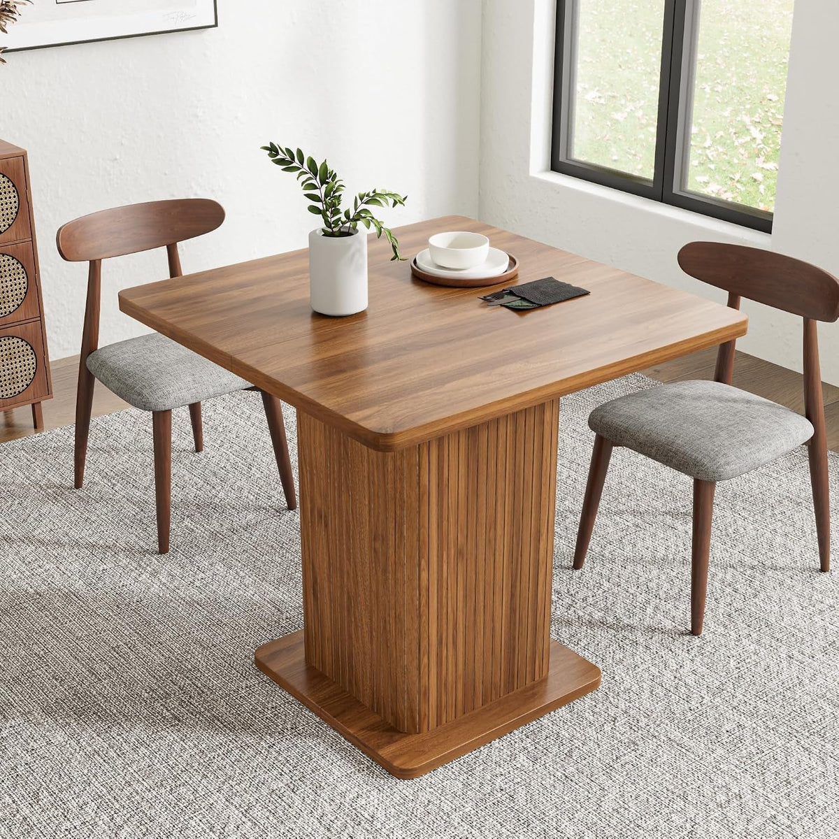 Walnut Farmhouse Dining Table Includes Storage Shelf