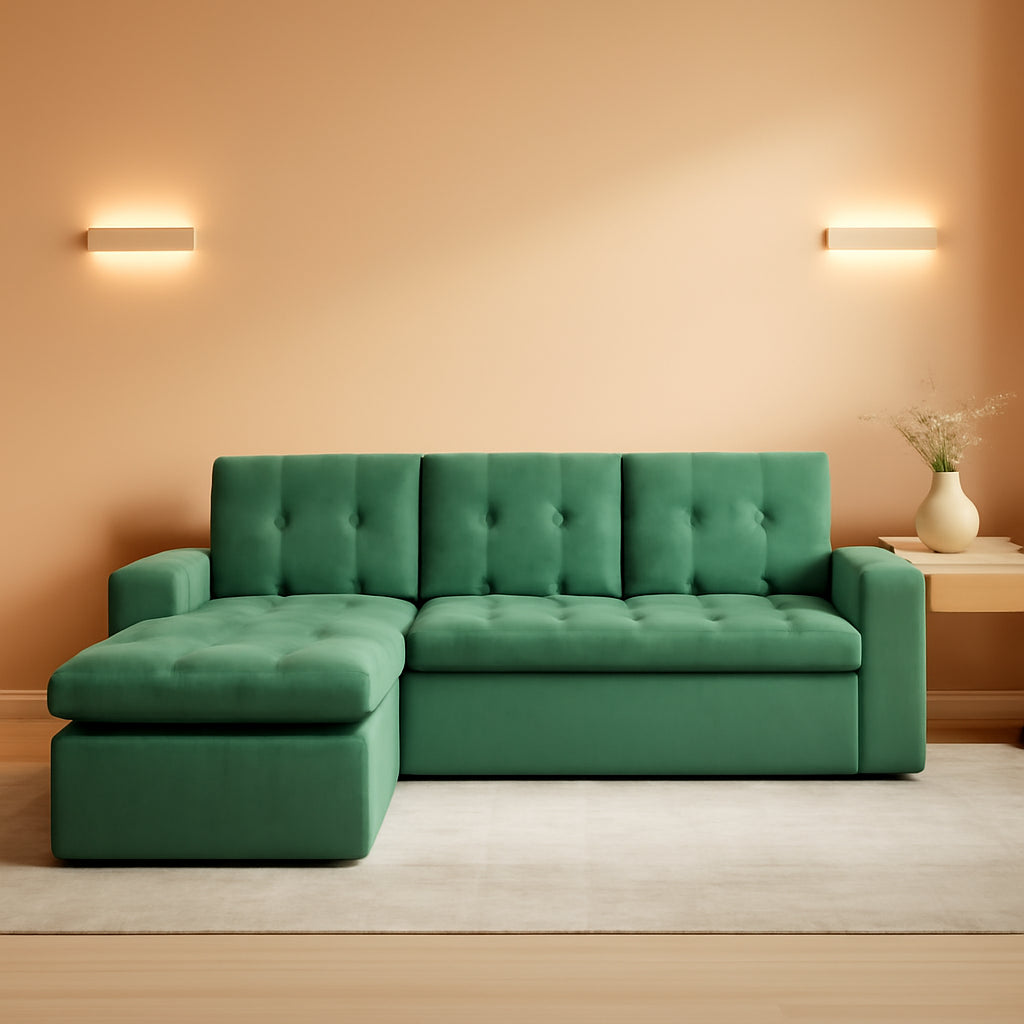 Emerald Green Modularized Sectional Sofa With Ottoman