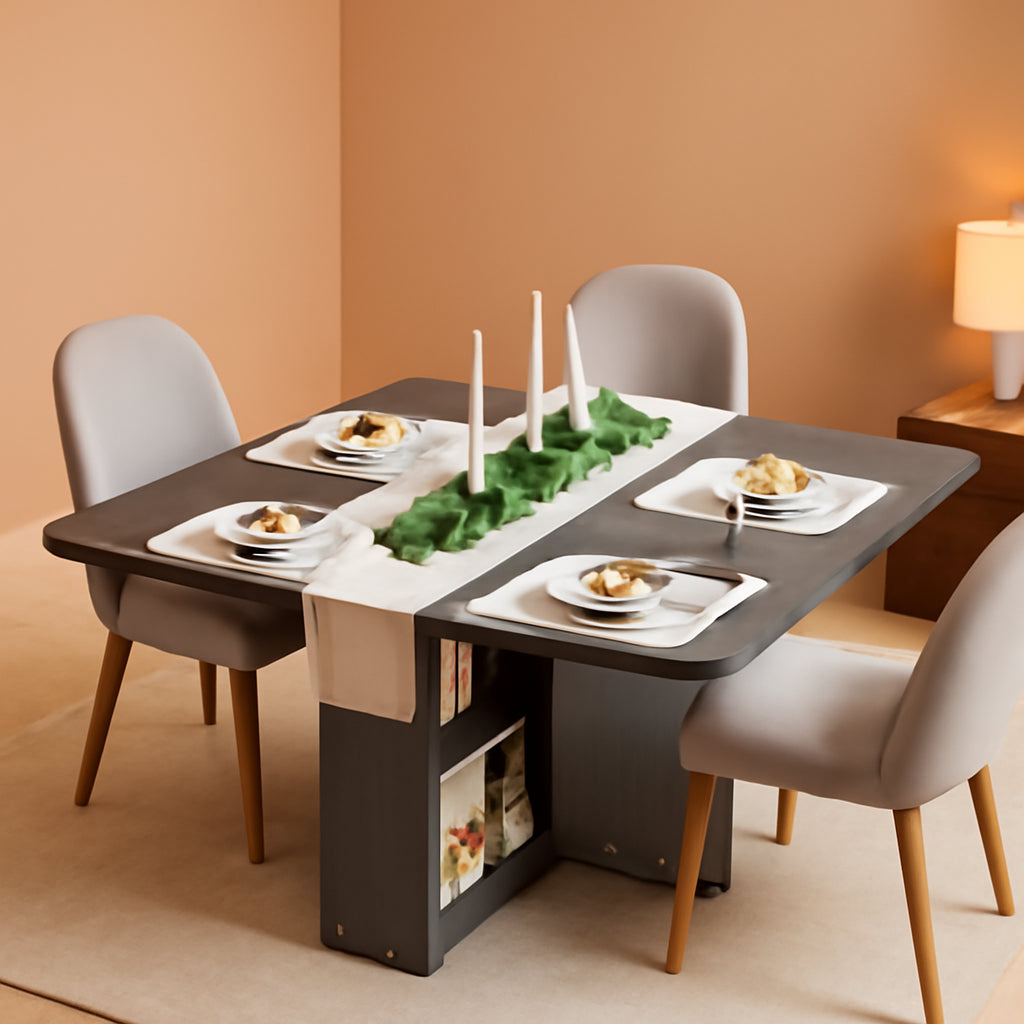 Compact Folding Dining Table With Integrated Wheels-0