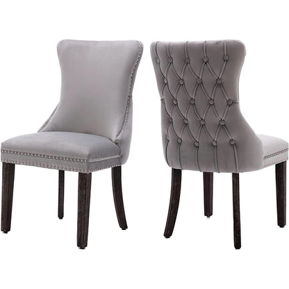 Set Of 2 Light Gray Velvet Tufted Wingback Dining Chairs Nailhead