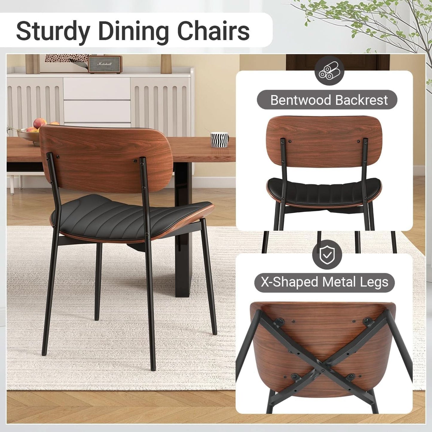Upholstered Faux Leather Walnut Bentwood Dining Chairs