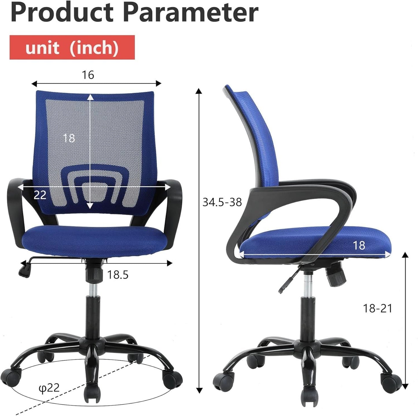 Ergonomic Office Chair With Adjustable Lumbar Support Blue