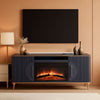 Fluted Fireplace TV Stand Navy Sophisticated Marble