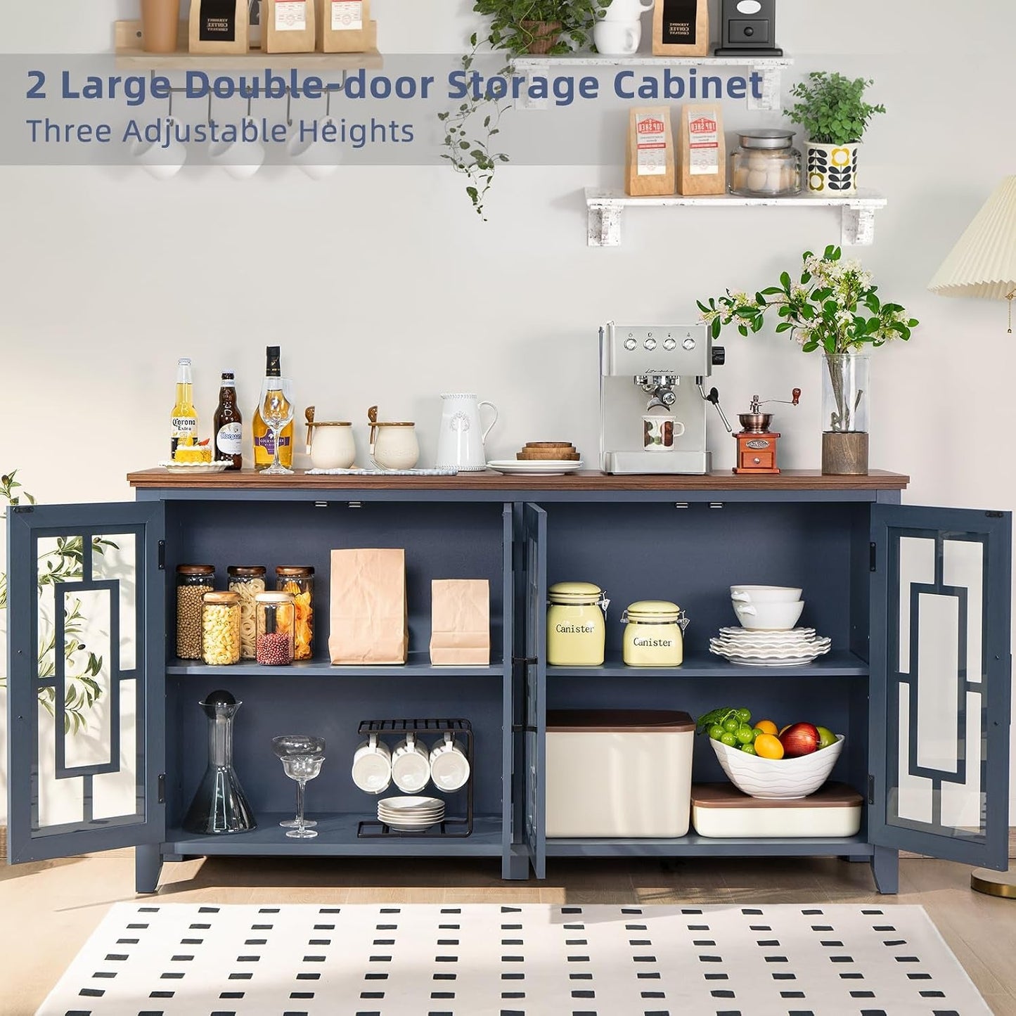 63Inch Navy Blue StorageUnit Sideboard Buffet Cabinet