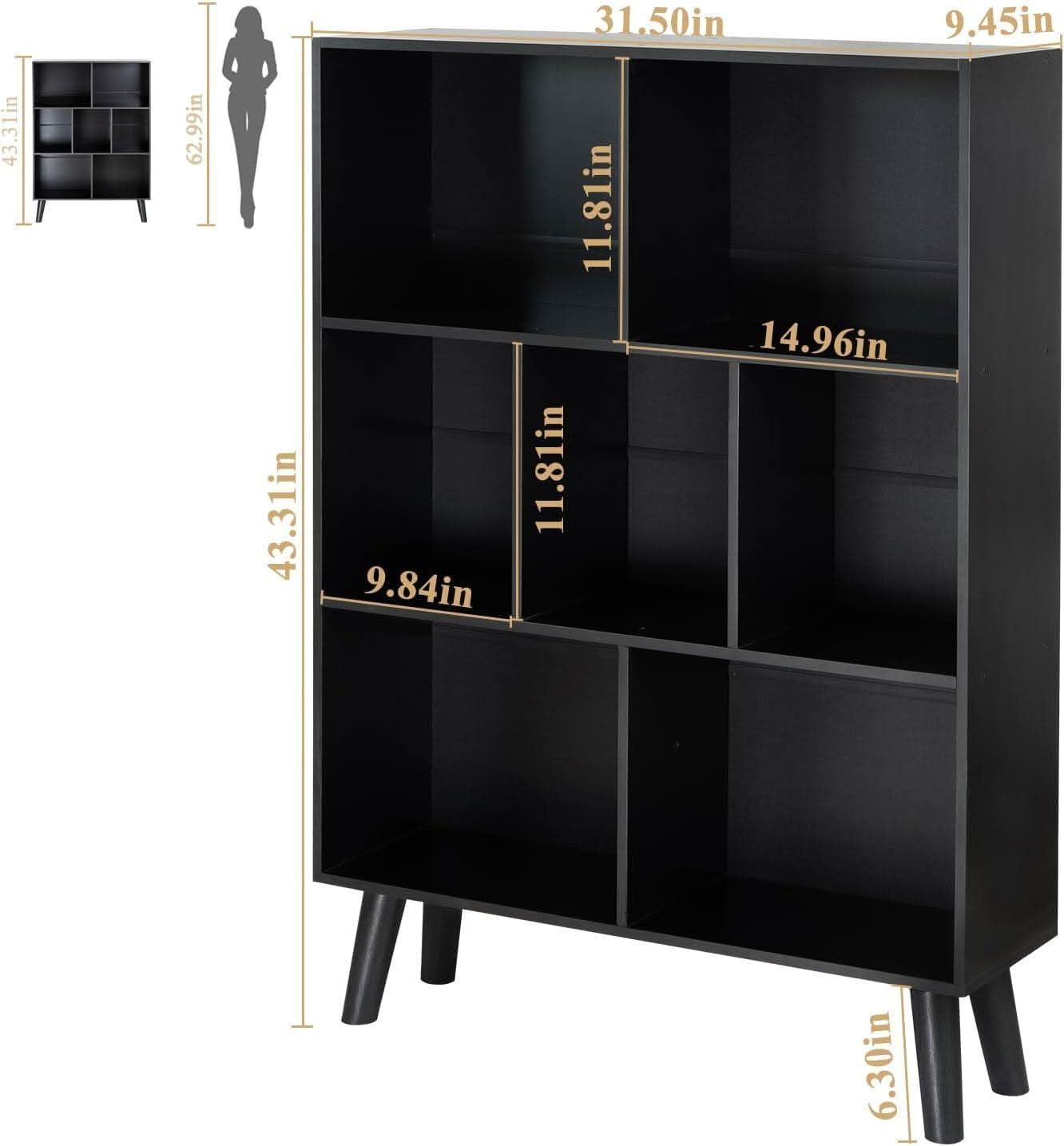Black Freestanding Wooden Bookcase With Ample Storage