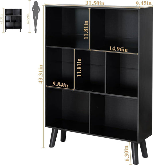 Black Freestanding Wooden Bookcase With Ample Storage