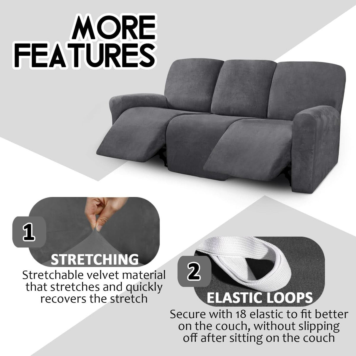 Luxurious Velvet Recliner Sofa Covers Three Seater