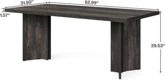 63 Inch Dark Gray Dining Table Farmhouse Rectangular