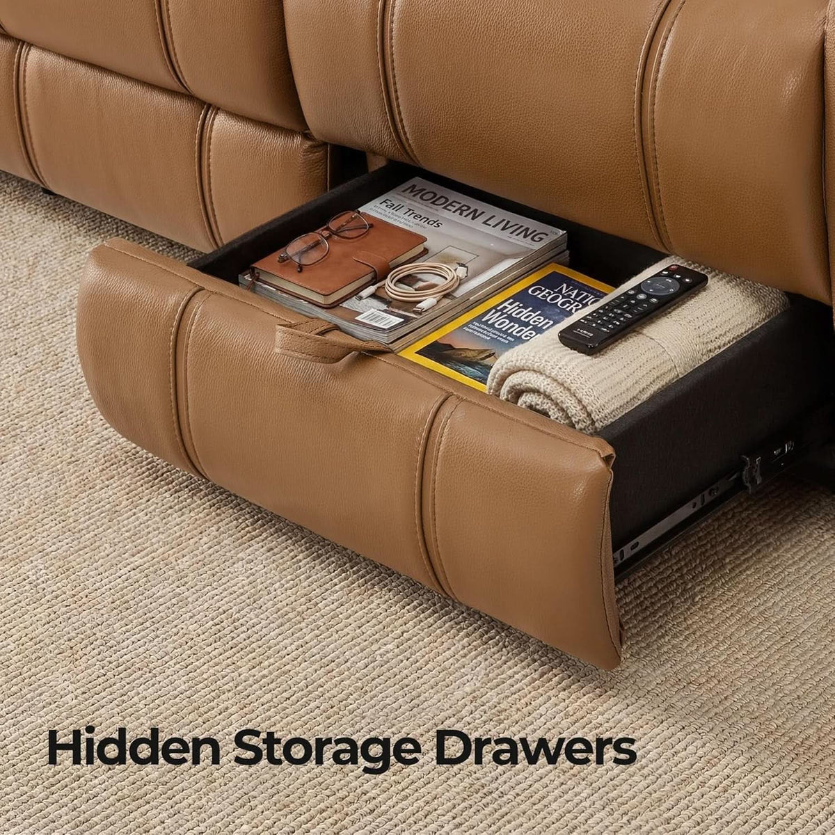 Leather Power Recliner Sectional Featuring USB Ports