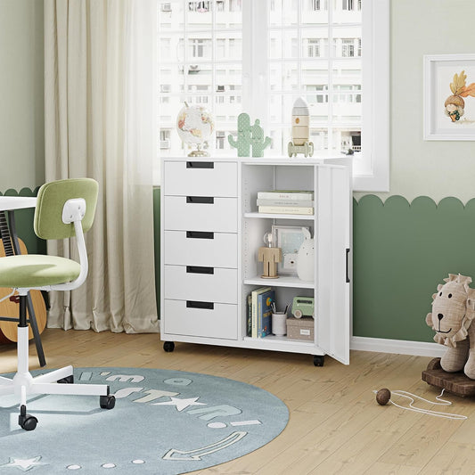 White Five-Drawer Movable Storage Cabinet For Home-1