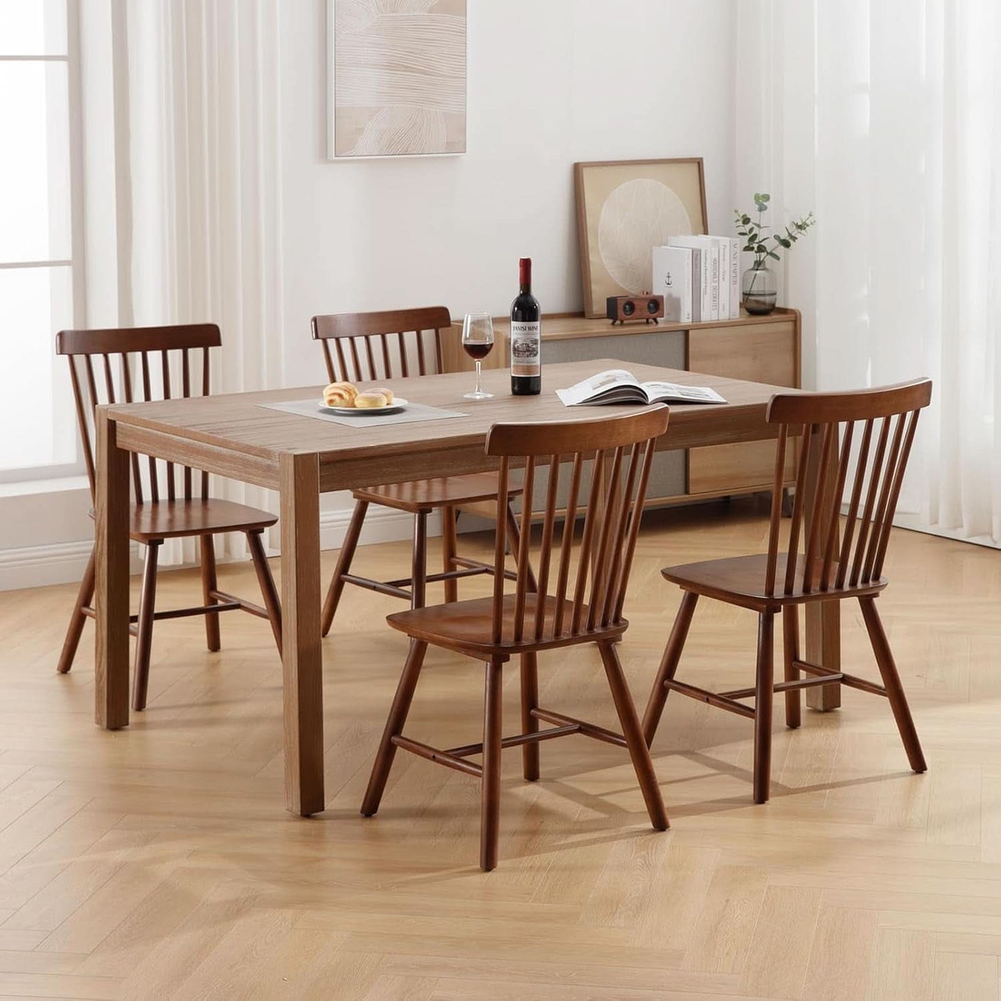Walnut Windsor Dining Chairs Featuring Spindle Back