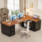 87 Brown Executive Desk Integrated Filing Cabinetry