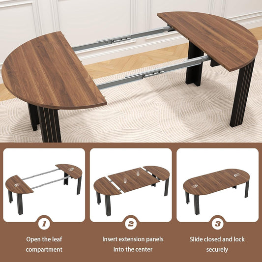 Walnut wood Oval Extendable Dining Table With Leaves
