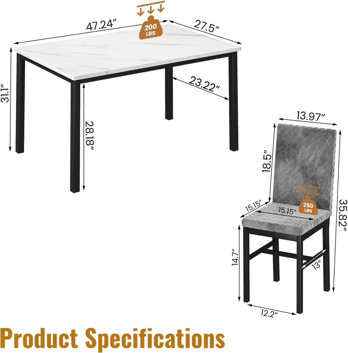 Slate Grey Marble Table top Five Piece Dining Set Premium