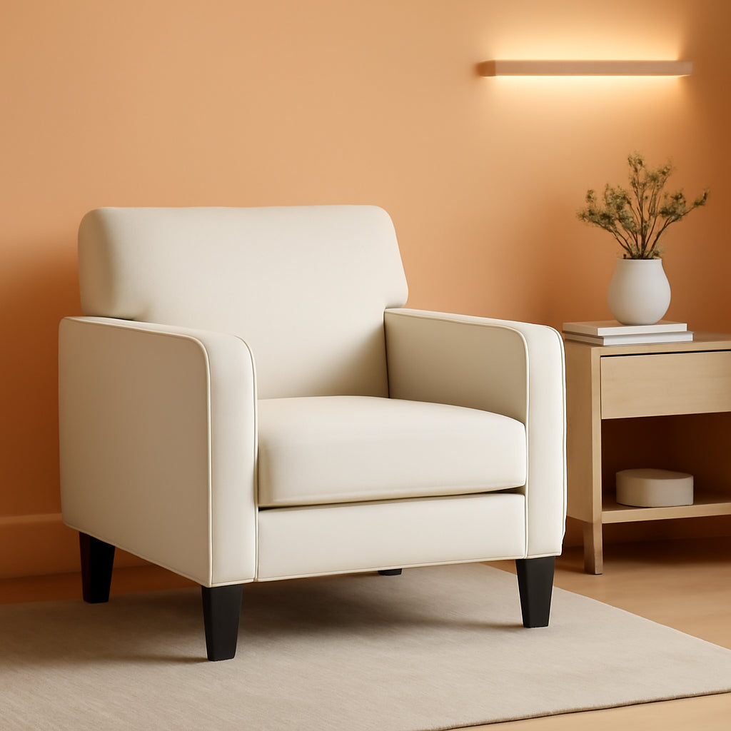 White Midcentury Modern Upholstered Accent Lounge Chair