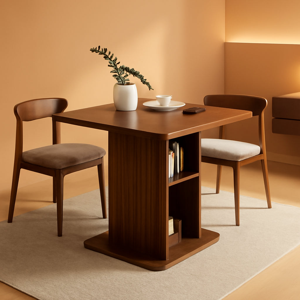 Walnut Farmhouse Dining Table Includes Storage Shelf