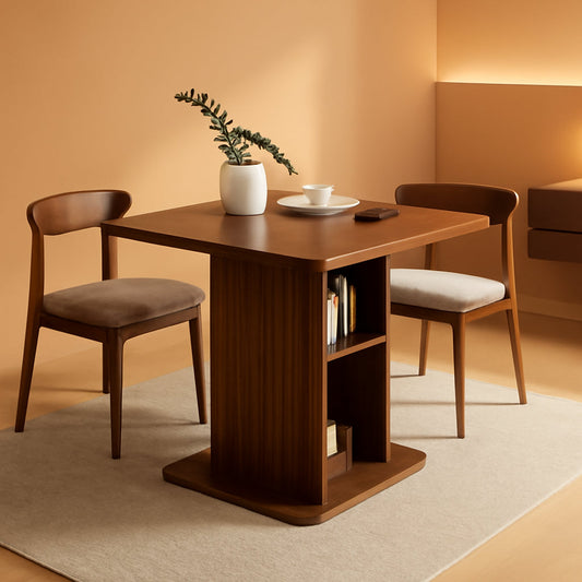 Walnut Farmhouse Dining Table Includes Storage Shelf