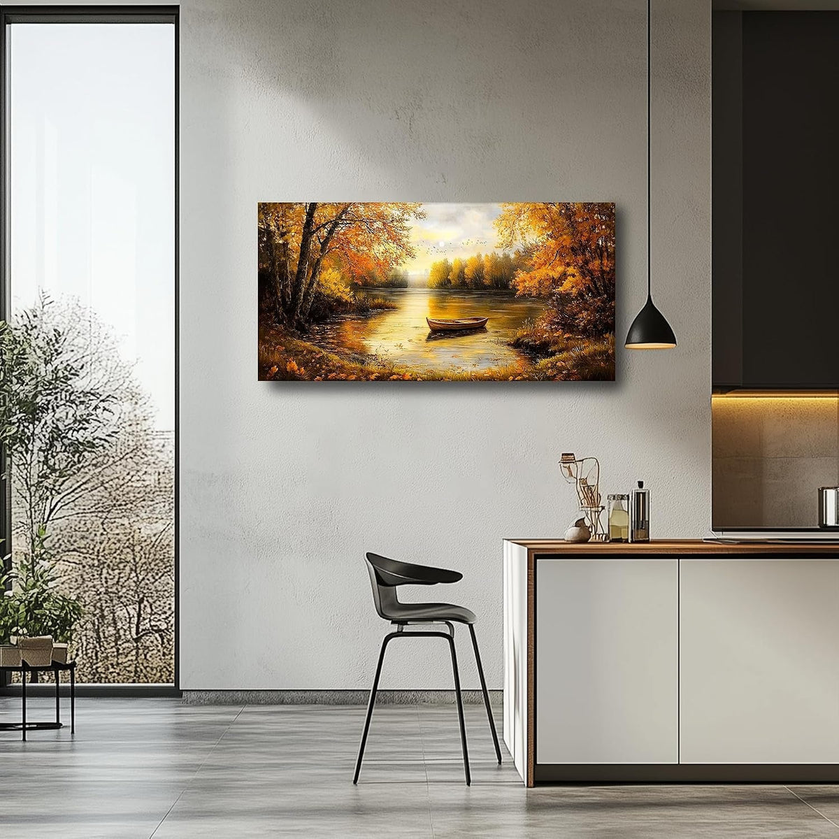 Gold Autumn Landscape Canvas Decor Wall Art 29x57 Inches
