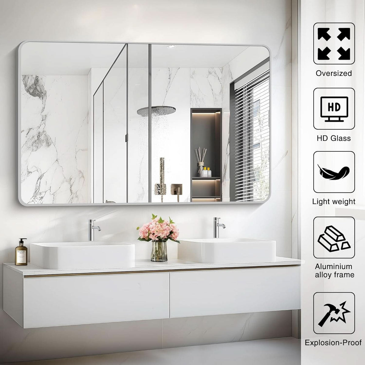 Size 55X36Inches Silver Metal Framed Vanity Mirror