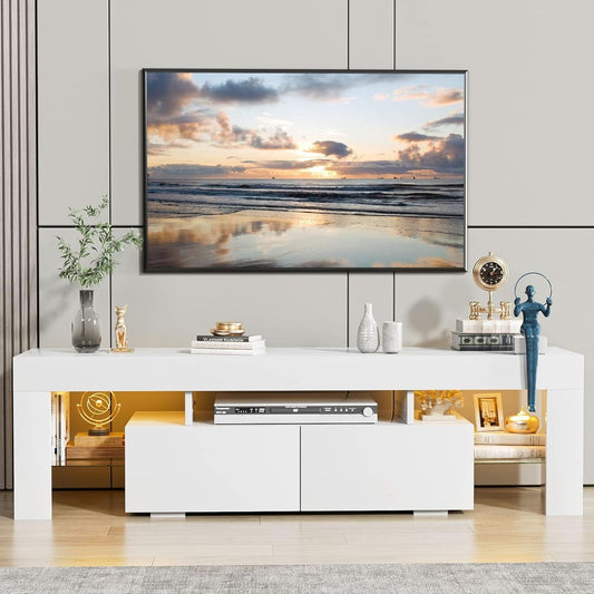 White Entertainment TV Stand With LED Illumination