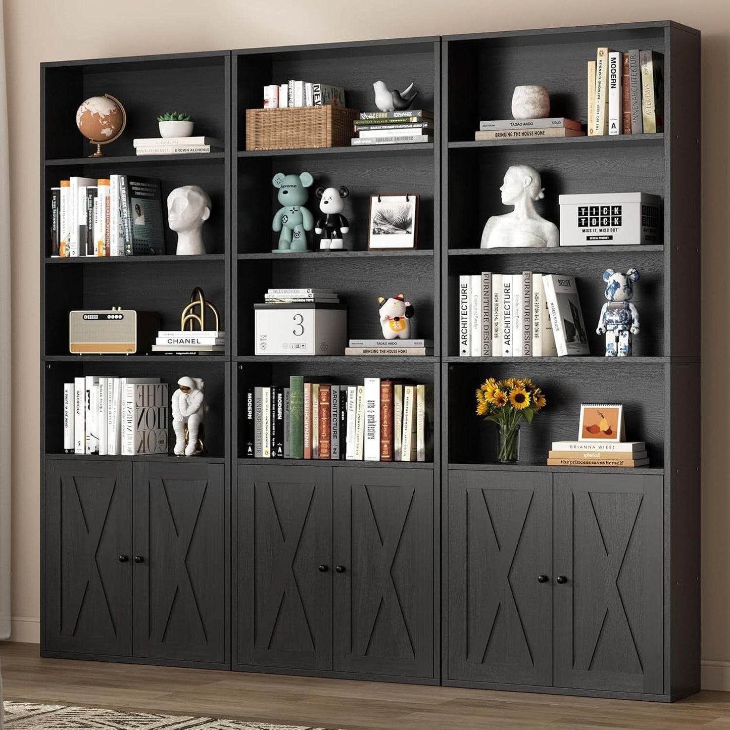 Industrial Black Floor Standing Bookcase With Doors