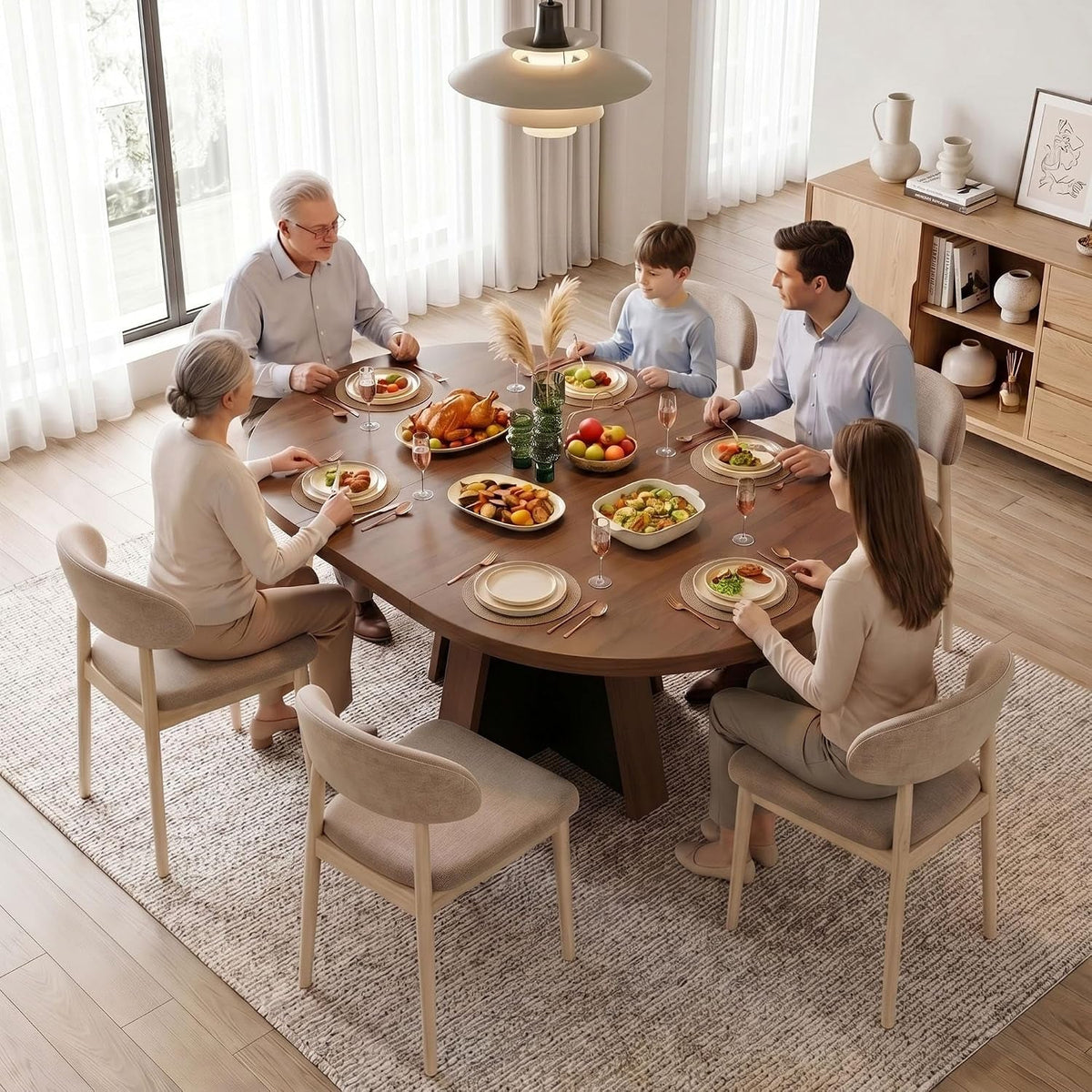 Extendable Round Dining Table Walnut Brown Finish