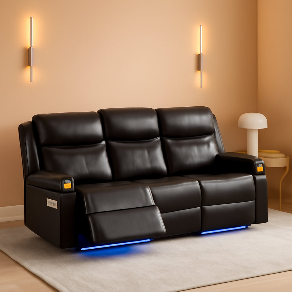 Brown Colorful LED Lighting Premium Reclining Sofa