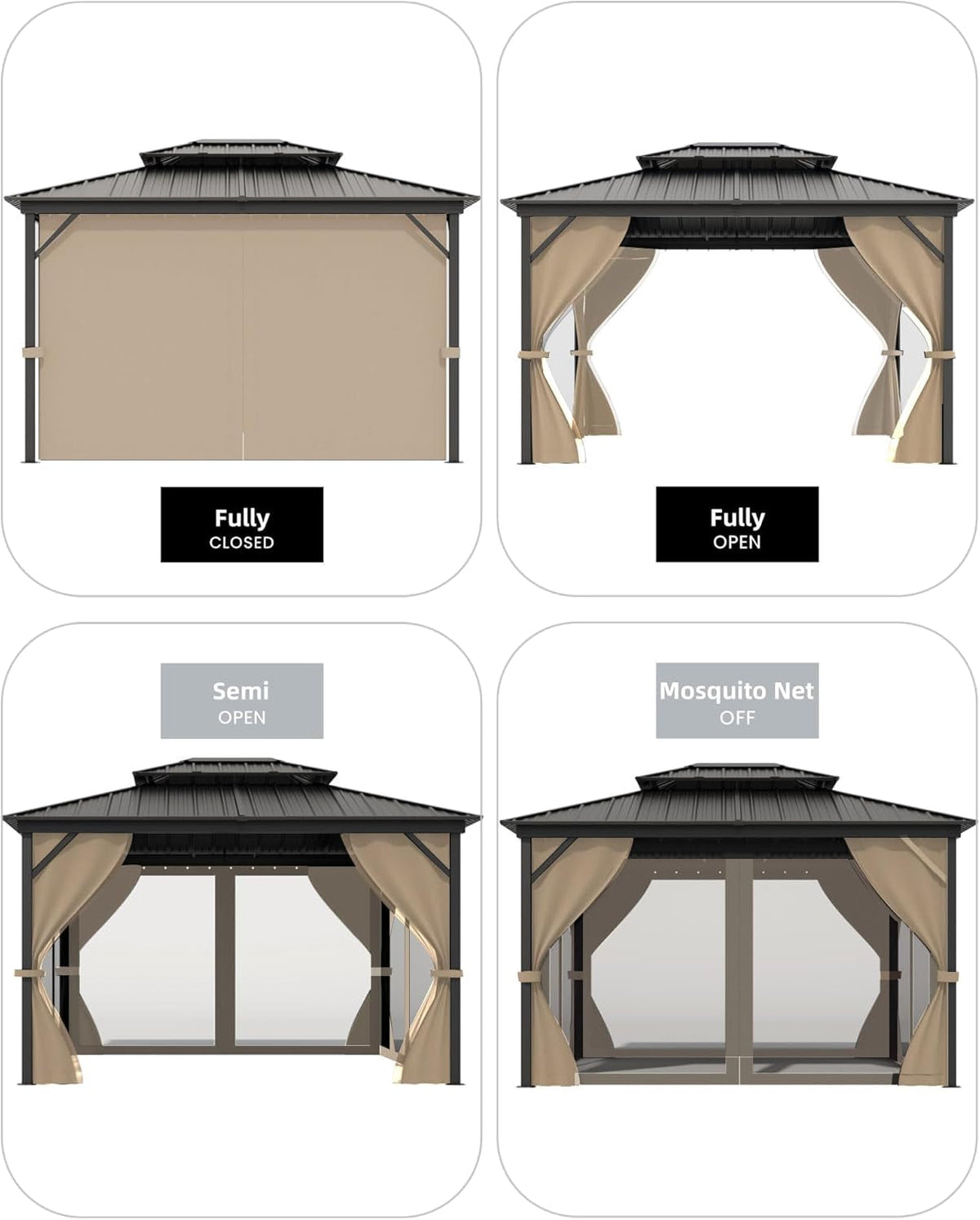 10x14 Ft Weatherproof Hardtop Aluminum Gazebo Roof