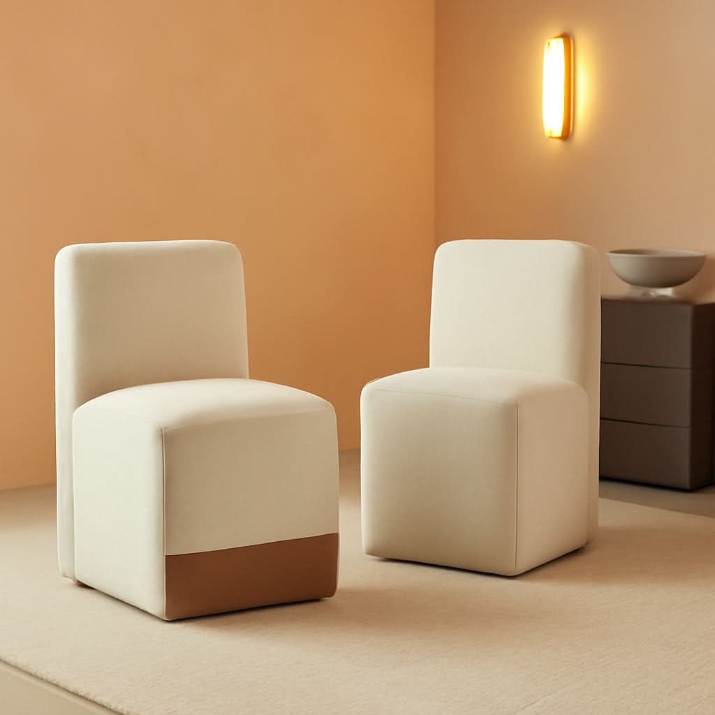 Rolling Dining Chair Set Of 2 With Casters Cognac Linen