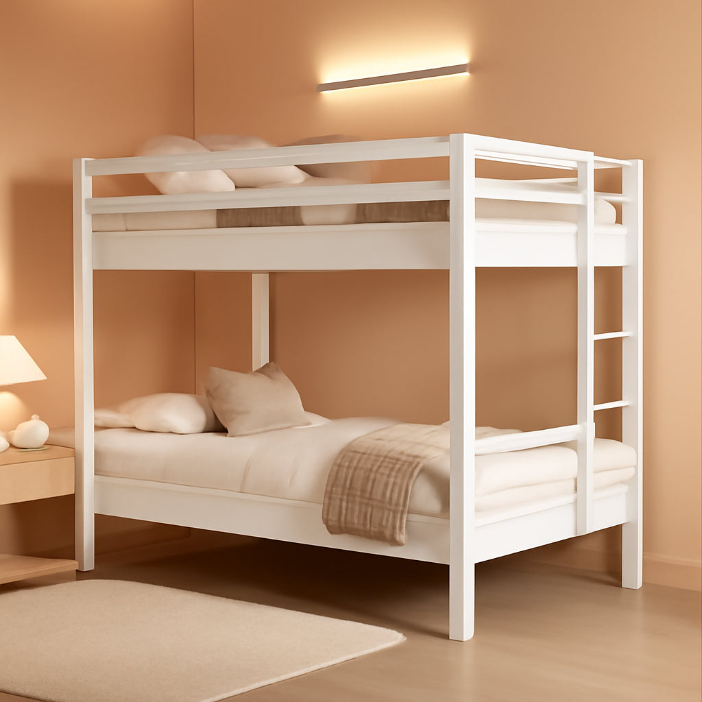 White Heavy Duty Metal Bunk Bed Full Over Full Ladder