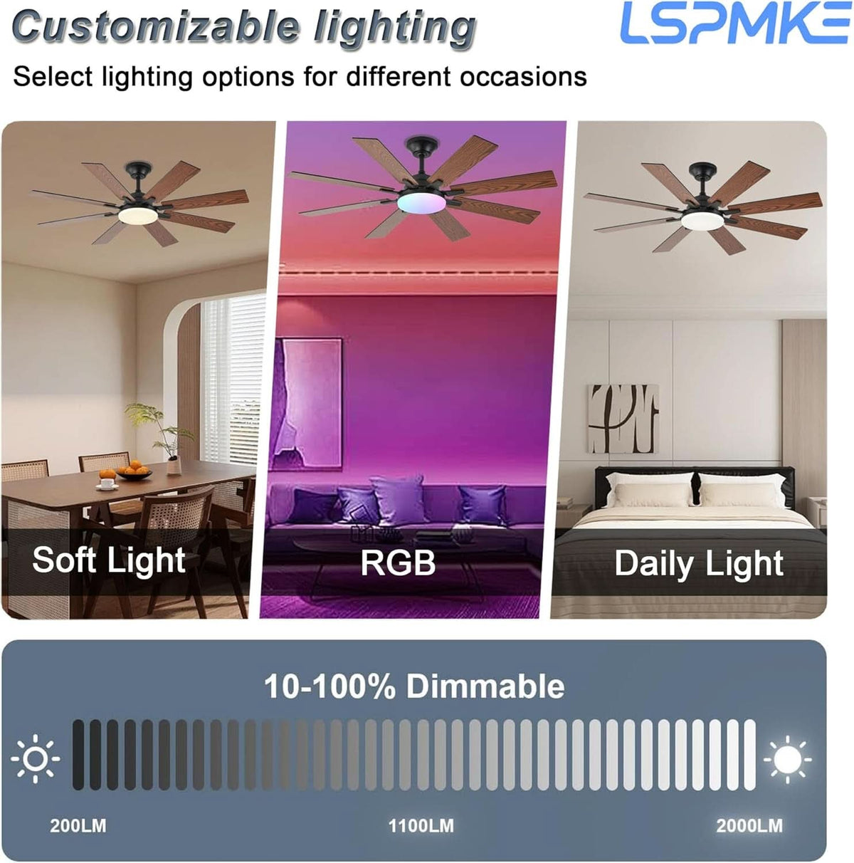 52 Inches Ceiling Fan Ultraquiet Reversible Lights